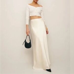 Reformation Petite Bella Satin Skirt In Fior Di Latte, brand new, never worn.